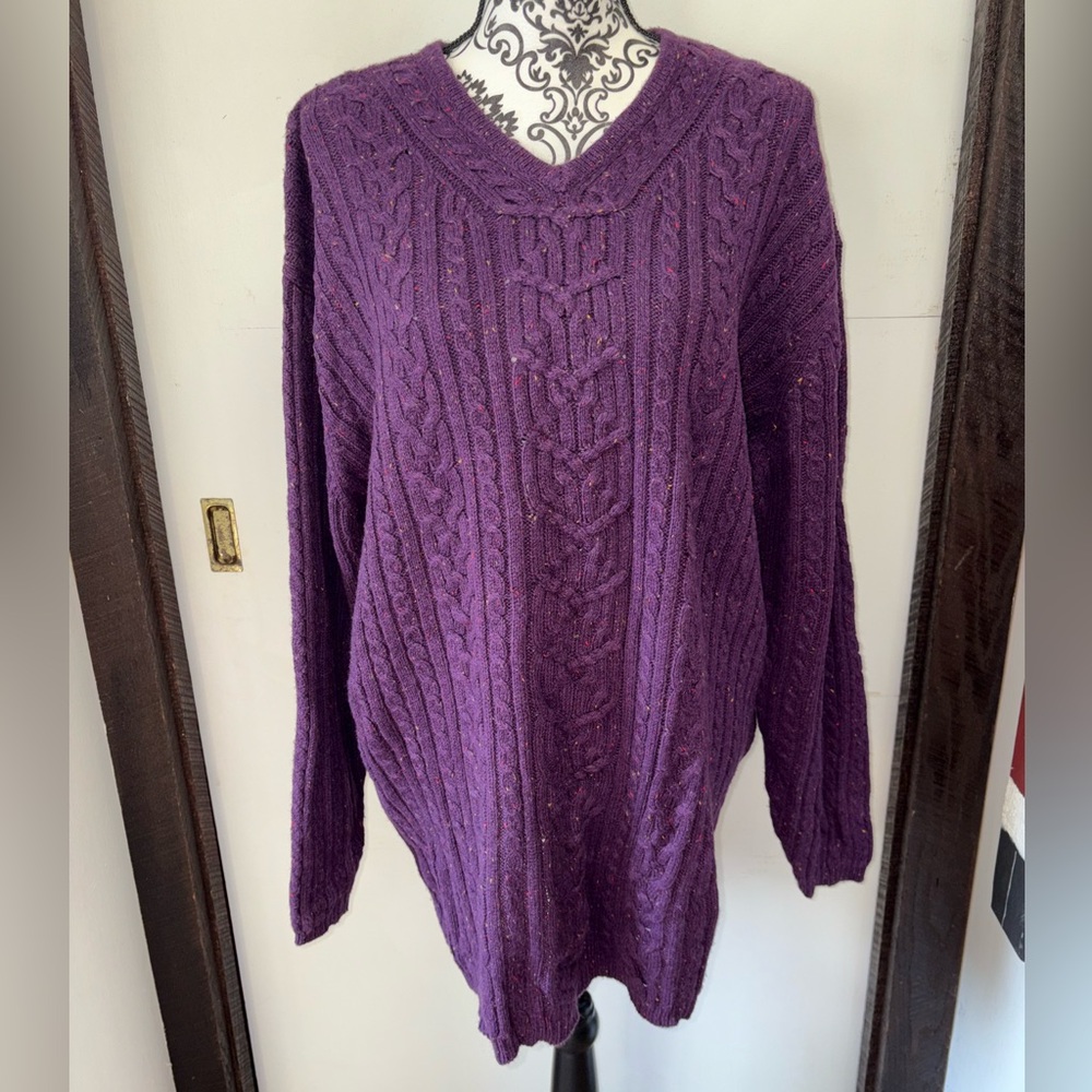 Northwest Blue Size 2X Purple Cable Knit V-Neck Sweater w/ Multiple Color Specks